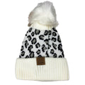 Snow Leopard Print Slouchy Beanie with Faux Fur Snap Pom Pom | Headbands of Hope