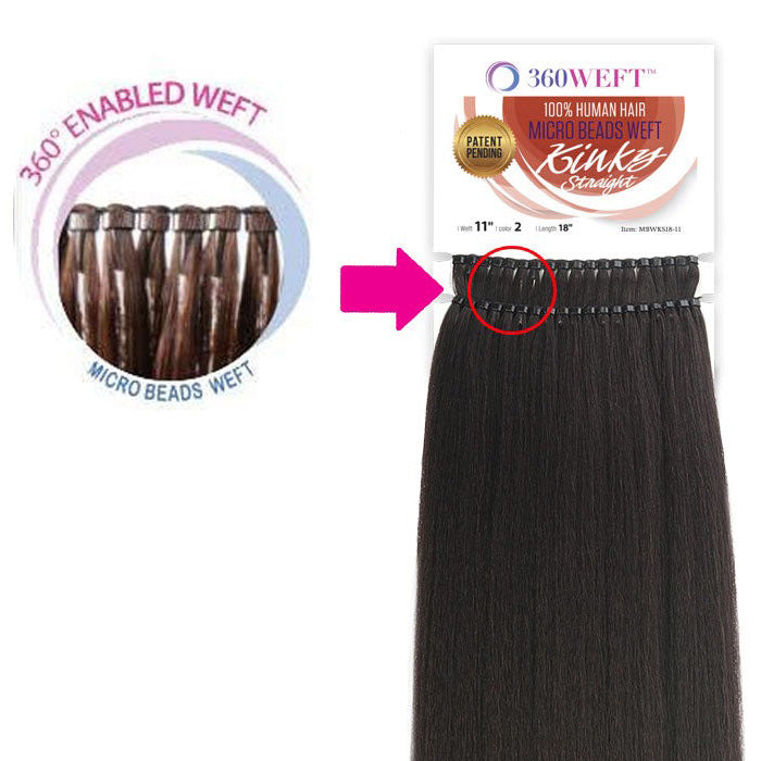 New Born Free 360 Weft 100% Human Hair Micro Beads Weft Weave - KINKY STRAIGHT 18"