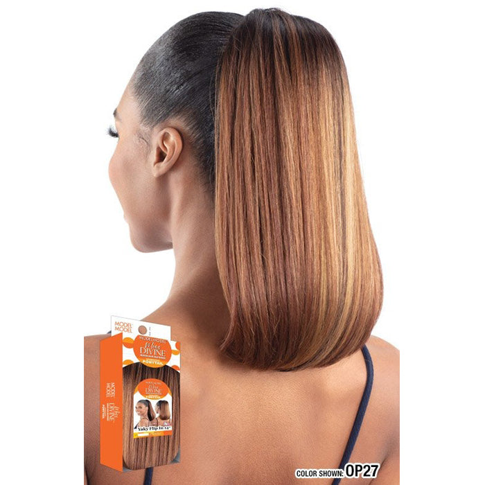 Model Model Miss Divine Human Hair Blend Drawstring Ponytail - YAKI FLIP IN 14"