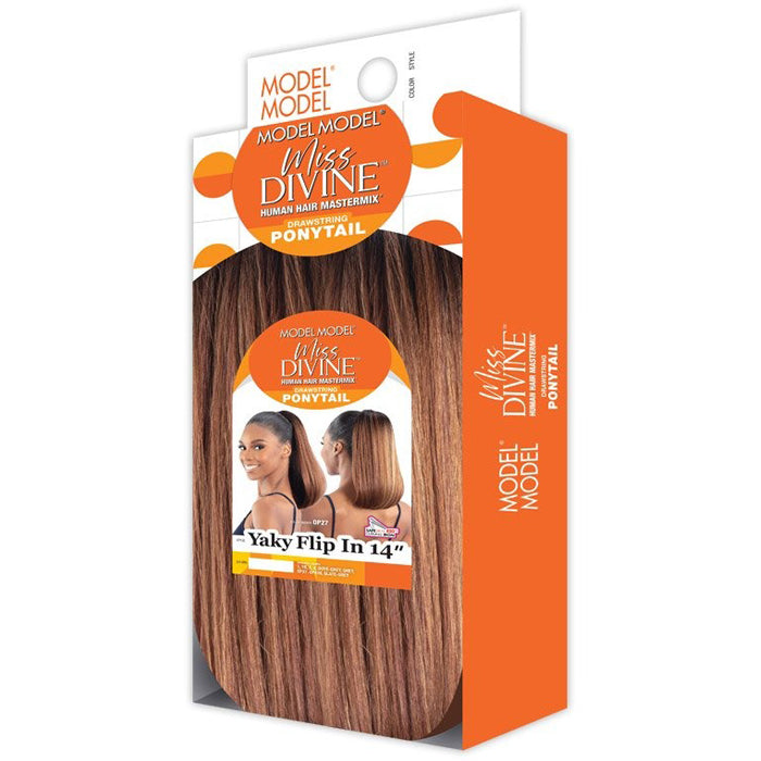 Model Model Miss Divine Human Hair Blend Drawstring Ponytail - YAKI FLIP IN 14"