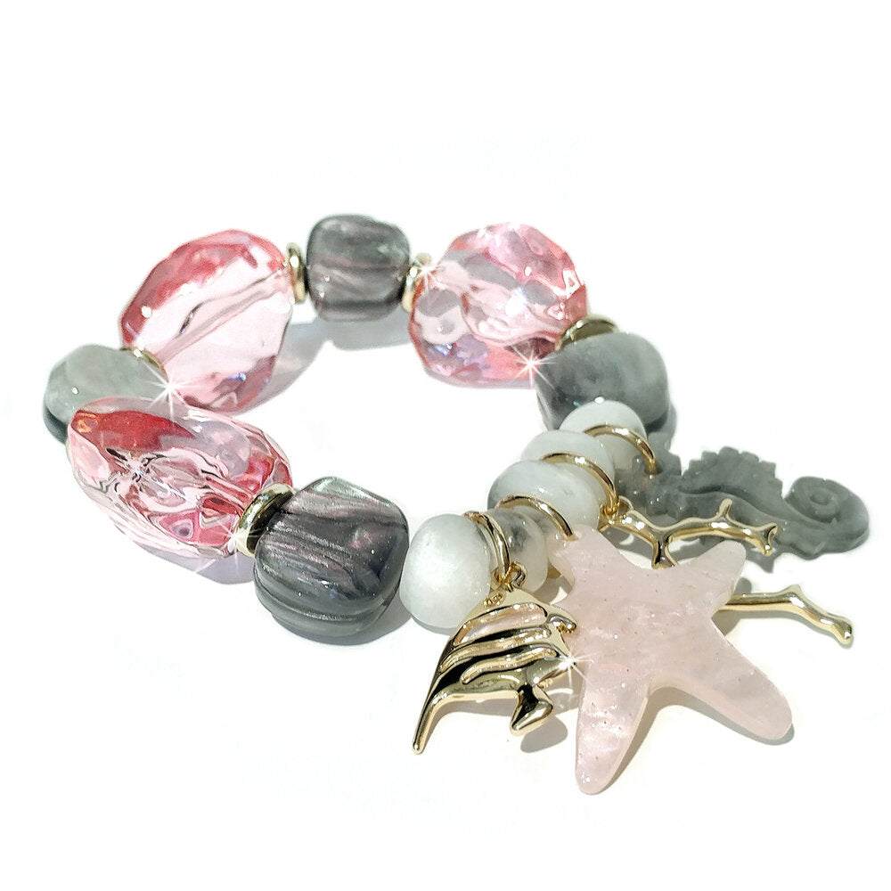 Playful Summer Rock Candy Crystal 8" Stretch Bracelet | Pink & Grey | Jacqueline Kent