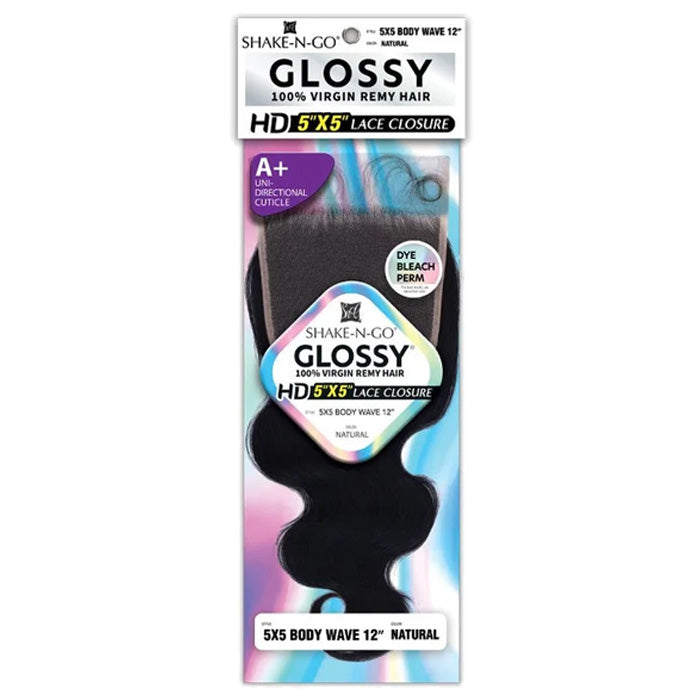 Glossy By Shake N Go 100% Virgin Remy Hair HD 5x5 Lace Closure - BODY WAVE 12"