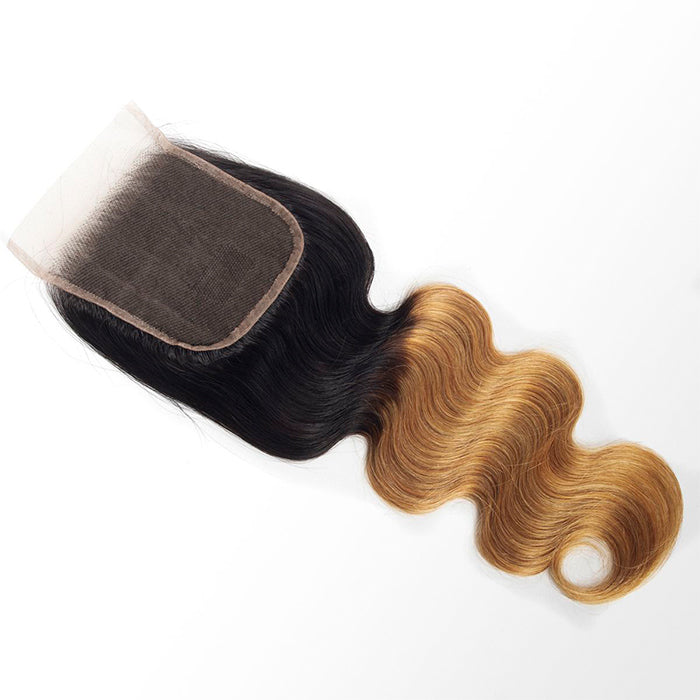Ombre T1b/27 Body Wave 3 Bundles with Closure Free Part Virgin Human Hair Free Part