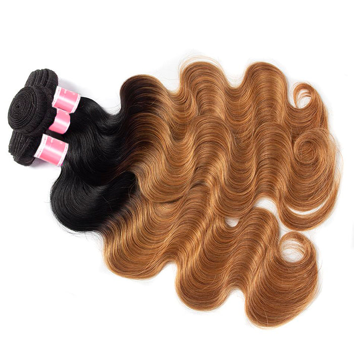 Ombre Malaysian Virgin Hair Body Wave 3/4 Bundles Deal Two Tone T1B/27 Human Hair Weave Extensions