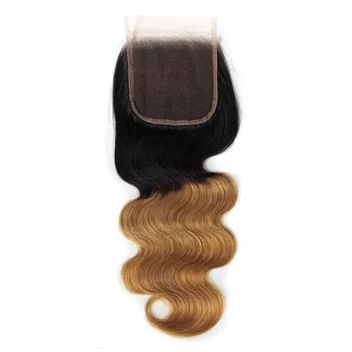 Ombre T1b/27 Body Wave 3 Bundles with Closure Free Part Virgin Human Hair Free Part
