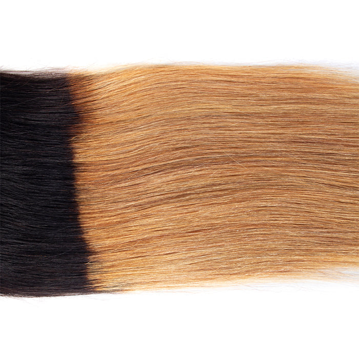 Ombre T1b/27 Straight Hair 3 Bundles with Closure Free Part Virgin Human Hair Free Part