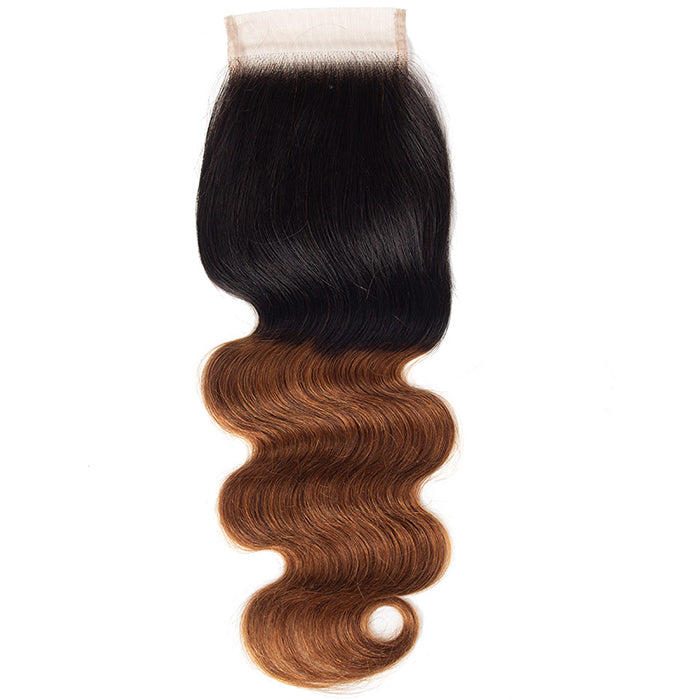 Ombre T1b/30 Body Wave 3 Bundles with Closure Free Part Virgin Human Hair Free Part