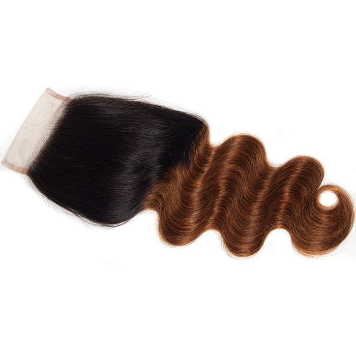 Ombre T1b/30 Body Wave 3 Bundles with Closure Free Part Virgin Human Hair Free Part