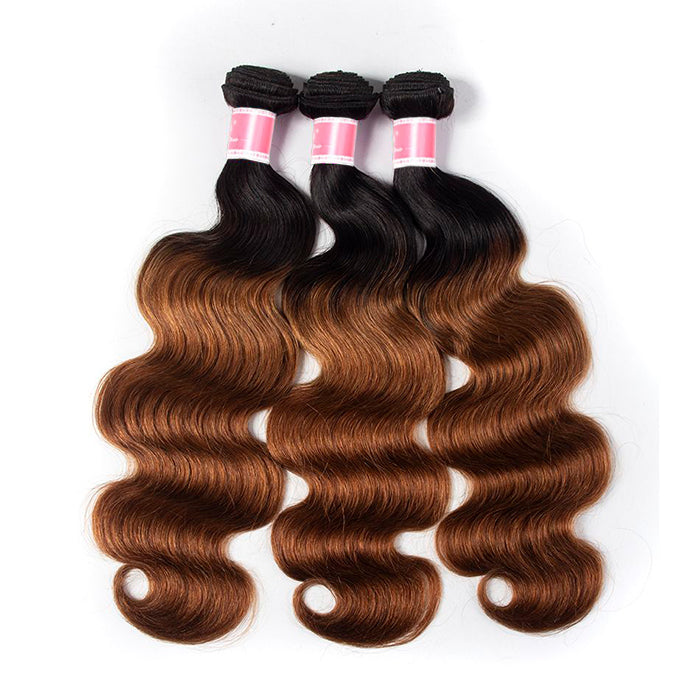 Ombre T1b/30 Body Wave 3 Bundles with Closure Free Part Virgin Human Hair Free Part