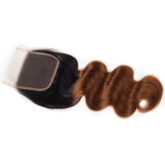 Ombre T1B/30 Body Wave 4x4 Free Part HD Transparent Lace Closure 100% Human Hair