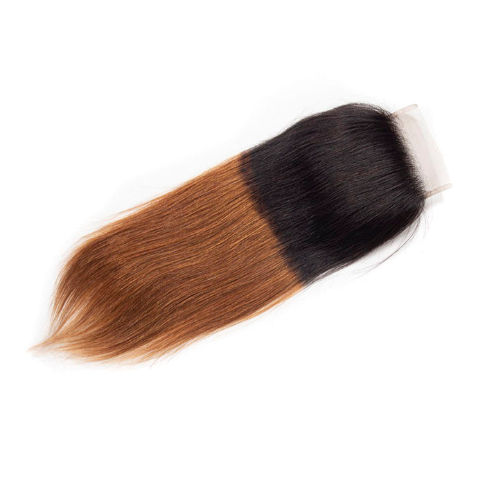 Ombre T1B/30 Straight Hair Free Part 4x4 HD Transparent Lace Closure 100% Human Hair