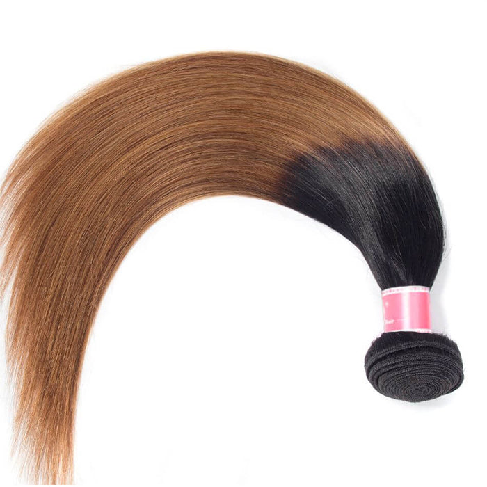 Ombre T1b/30 Straight Hair 3 Bundles with Closure Free Part Virgin Human Hair Free Part