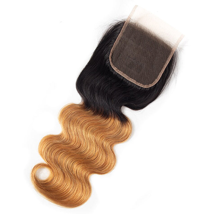 Ombre T1B/27 Body Wave 4x4 Free Part HD Transparent Lace Closure 100% Human Hair Lace Closure