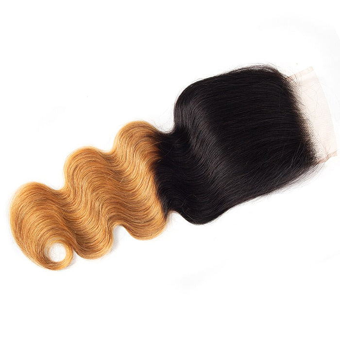 Ombre T1B/27 Body Wave 4x4 Free Part HD Transparent Lace Closure 100% Human Hair Lace Closure
