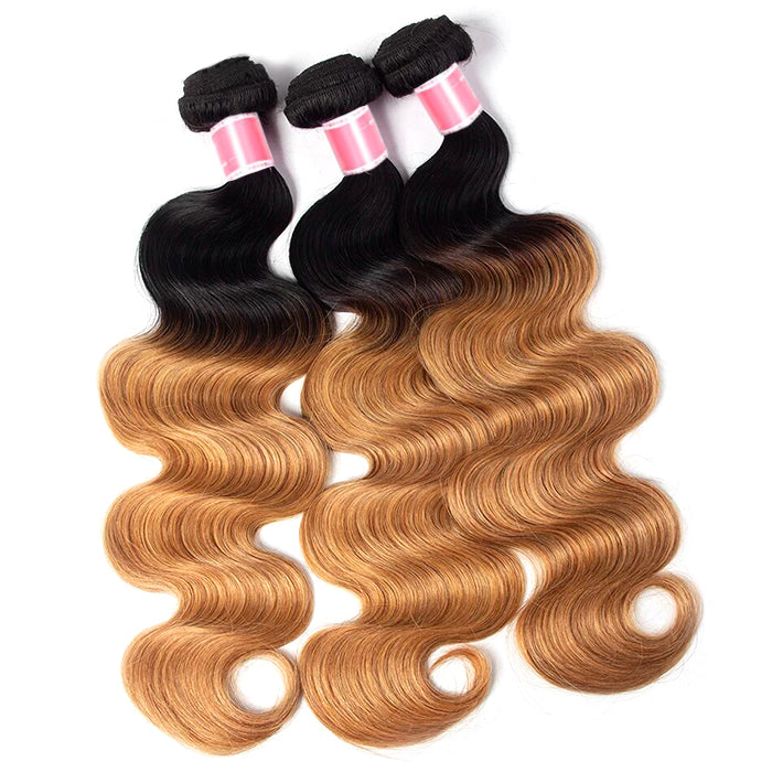 Ombre Malaysian Virgin Hair Body Wave 3/4 Bundles Deal Two Tone T1B/27 Human Hair Weave Extensions