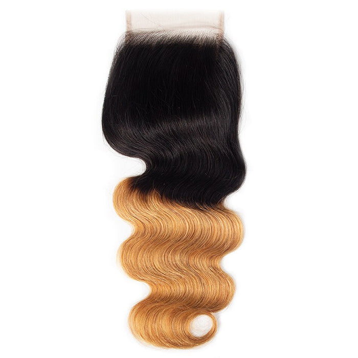 Ombre T1B/27 Body Wave 4x4 Free Part HD Transparent Lace Closure 100% Human Hair Lace Closure