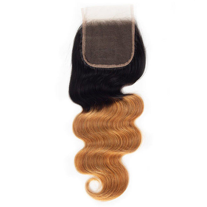 Ombre T1B/27 Body Wave 4x4 Free Part HD Transparent Lace Closure 100% Human Hair Lace Closure