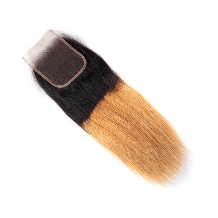 Ombre T1b/27 Straight Hair 3 Bundles with Closure Free Part Virgin Human Hair Free Part