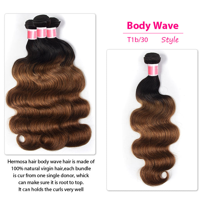 Ombre Malaysian Virgin Hair Body Wave 3/4 Bundles Deal Two Tone 1B/30 Human Hair Weave Extensions