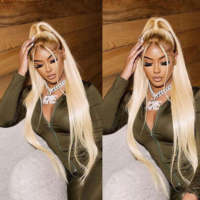 613 Blonde Wig with Brown Roots Ombre 4/613 Color 13x4 HD Lace Front Human Hair Wigs 180% Density