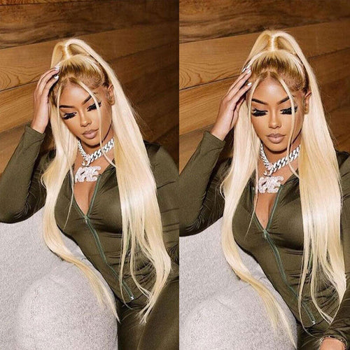 613 Blonde Wig with Brown Roots Ombre 4/613 Color 13x4 HD Lace Front Human Hair Wigs 180% Density