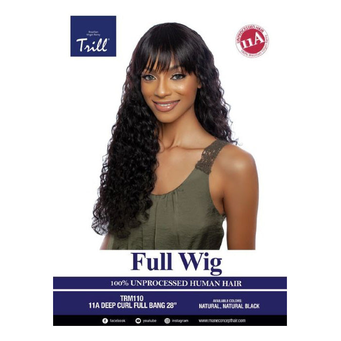 Mane Concept Trill 100% Unprocessed Human Hair 11A Full Wig - DEEP CURL FULL BANG 28" TRM110