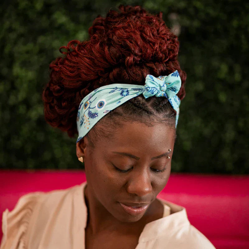 Teal Antique Floral Knotted Hair Tie | Headbands of Hope