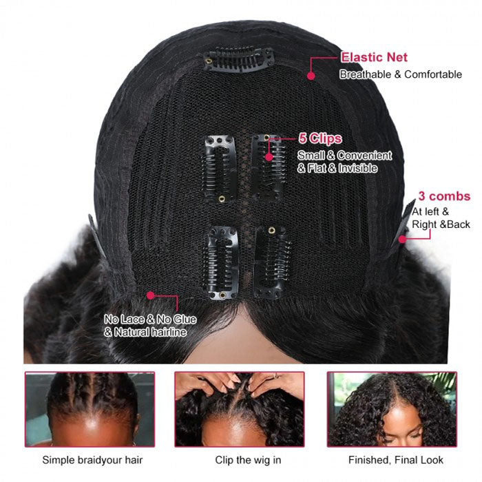 Deep Wave 4/27 Blonde Highlights V/U Part Human Hair Wig Beginner Friendly No Lace Meets Real Scalp