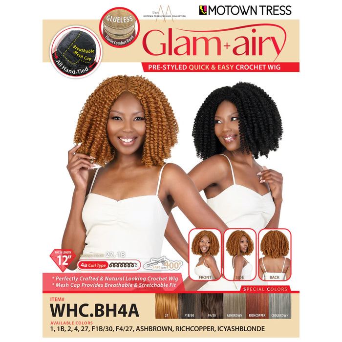 MOTOWN TRESS GLAM+AIRY GLUELESS PRE-STYLED QUICK & EASY CROCHET WIG 12 INCH - WHC.BH4A