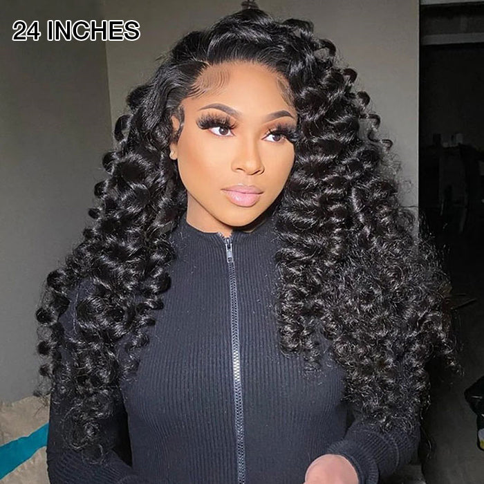 Glueless Wand Curls Wig 100% Human Hair Pre-Plucked Pre Cut 13x6 Lace Frontal Put on go Glueless Wig