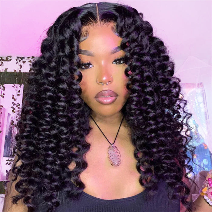 Glueless Wand Curls Wig 100% Human Hair Pre-Plucked Pre Cut 13x6 Lace Frontal Put on go Glueless Wig