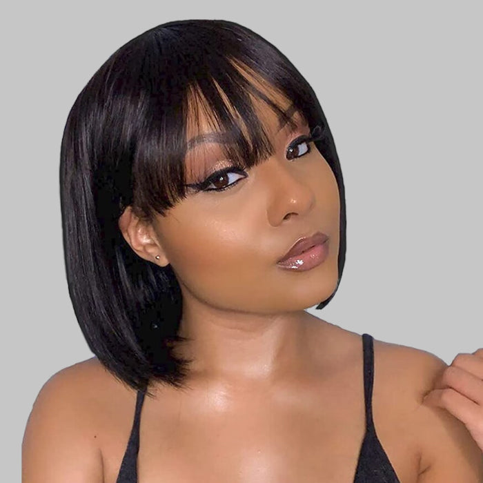 Glueless Top 2x4 Lace Curly Short Bob Wig With Bangs Human Hair Wigs Beginner Friendly