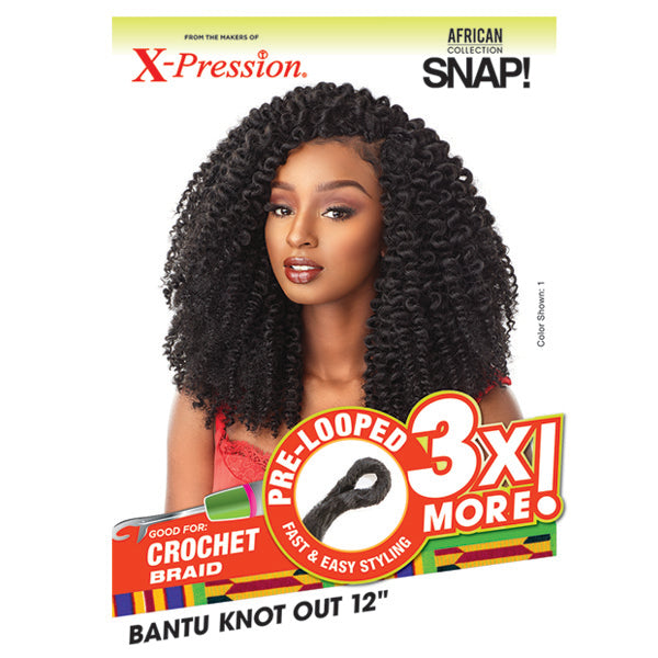 Sensationnel African Collection SNAP 3x Pre-Looped Crochet Braid BANTU KNOT OUT 12 Inch