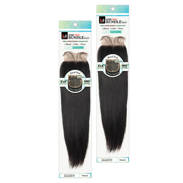 Bobbi Boss 100% Unprocessed Human Hair 4X4 Lace Closure - STRAIGHT 12"