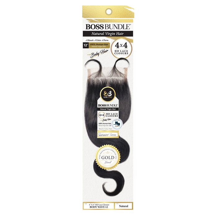 Bobbi Boss Bundle Natural Virgin Hair 4X4 HD Lace Closure - CURLY 12"