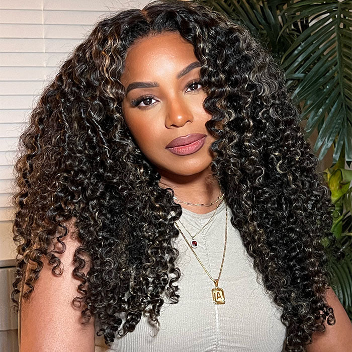 Glueless Blonde Highlight Curly Human Hair Wig For Black Women Pre Plucked 13X4 13X6 Undetectable HD Lace Front Wig