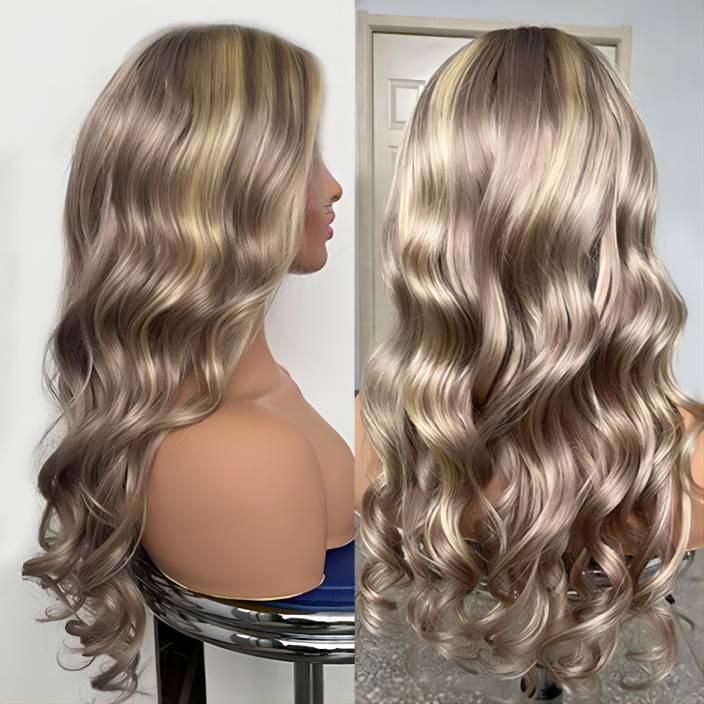 Body Wave P18/613 Highlight 13x4 HD Lace Frontal Wigs Human Hair Ash Blonde Colored Wigs For Women