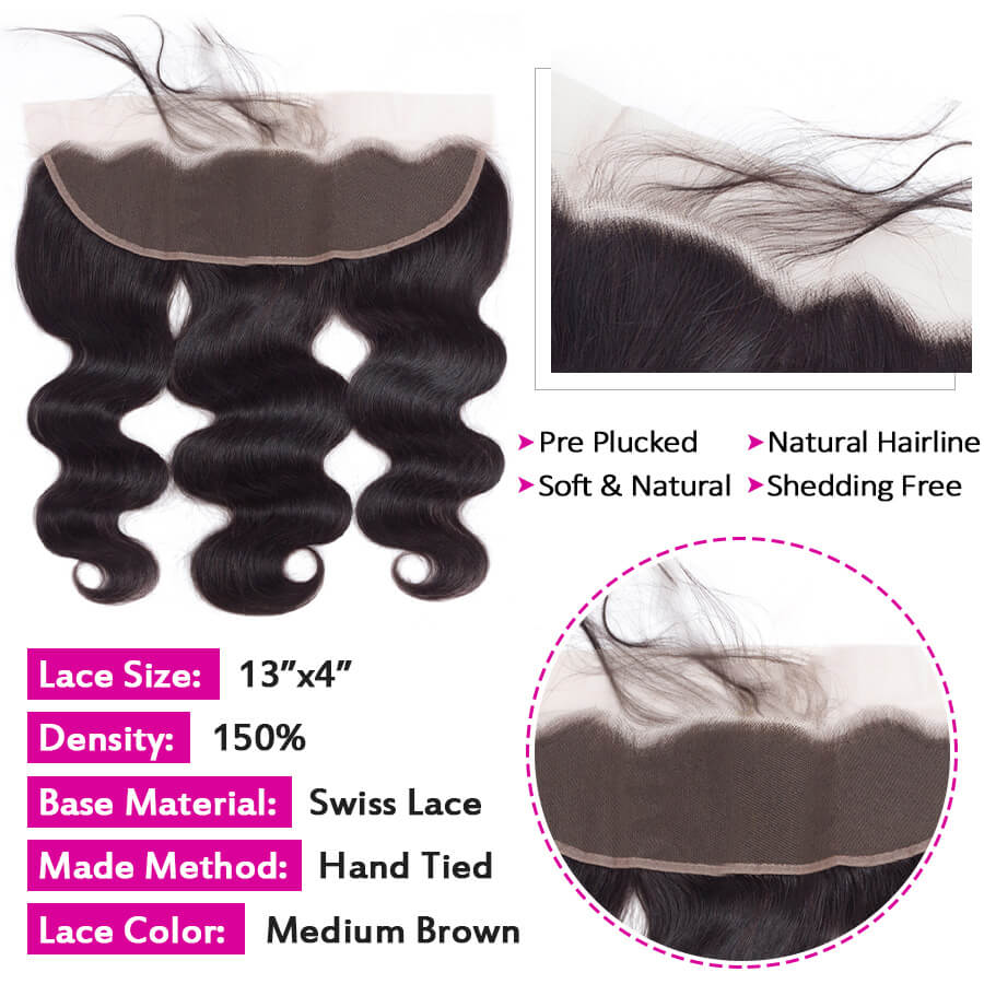 Malaysian Body Wave Virgin Hair Weave 3 Bundles With 13x4 Lace Frontal Ear To Ear