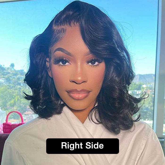 Asymmetrical Side Part Bob Wigs Body Wave Glueless HD Lace Front Wigs 220% Density