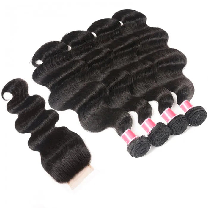Brazilian Body Wave 4 Bundles with 4*4 Lace Closure Virgin Human Hair