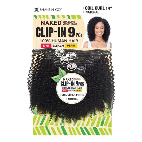 Shake N Go Naked Human Hair CLIP IN 9PCS COIL CURL 14"