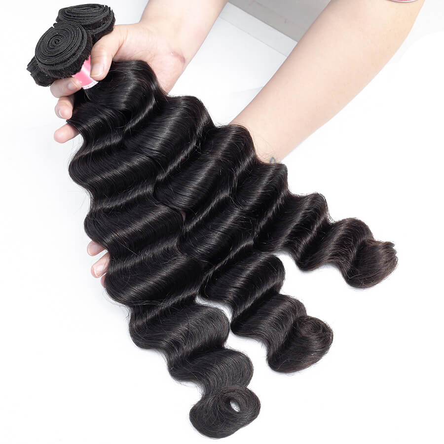 Brazilian Loose Deep Wave Hair 3 Bundles 12A Unprocessed Virgin Human Hair Weave Natural Black Color Hermosa Hair