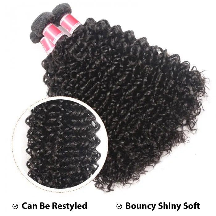 Malaysian Curly Hair Virgin Hair Weave 3 Bundles With 13x4 Lace Frontal Ear To Ear