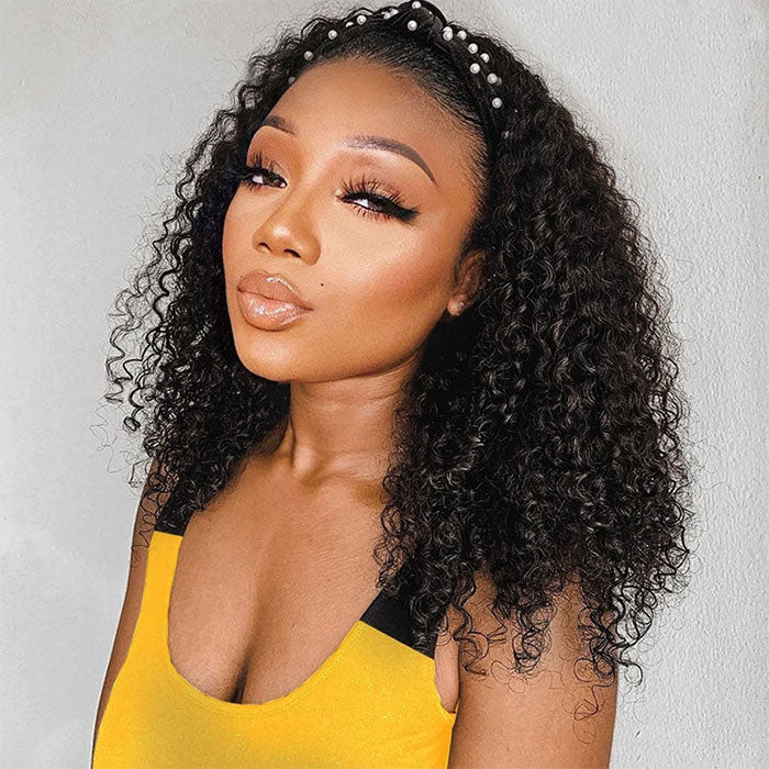 Curly Hair Headband Bob Wig Human Hair Half Wig 220% Density Glueless Human Hair Headband Wig