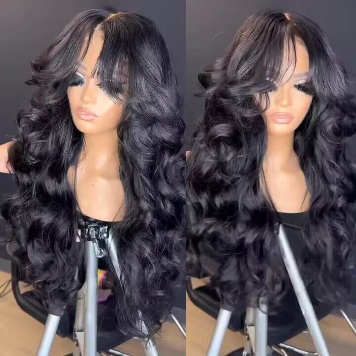 Curtain Bangs Loose Body Wave Wig Glueless 8x5 13x4 HD Lace Front Wigs 250% Density All Head Sizes Fit Cap