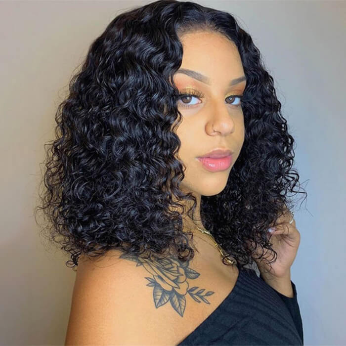 Deep Wave HD Lace Front Bob Wig Pre Plucked Human Hair Lace Wigs For Women 220% Density