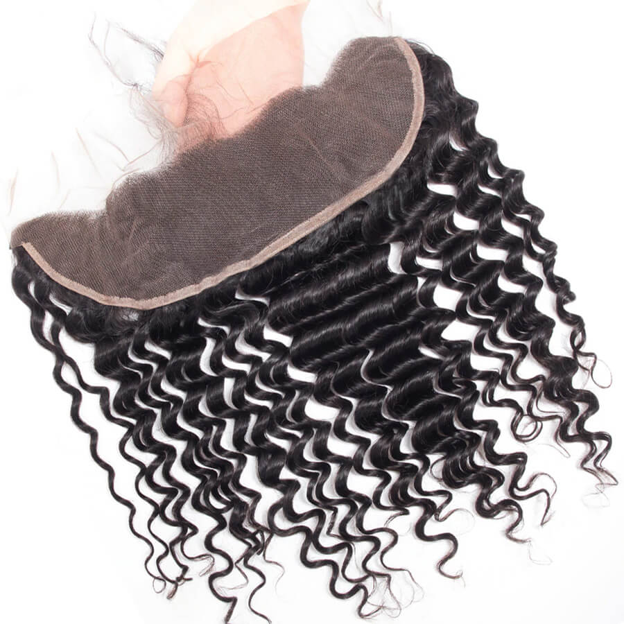 Malaysian Deep Wave Virgin Hair Weave 3 Bundles With 13x4 Lace Frontal Ear To Ear