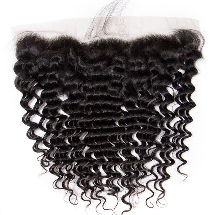 Malaysian Deep Wave Virgin Hair Weave 3 Bundles With 13x4 Lace Frontal Ear To Ear
