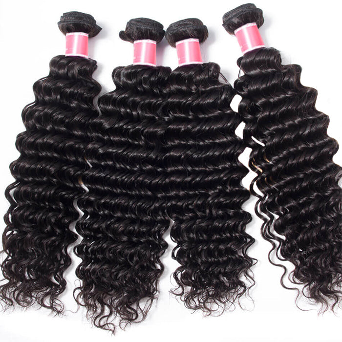 Brazilian Deep Wave 4 Bundles with 4*4 Lace Closure Virgin Human Hair