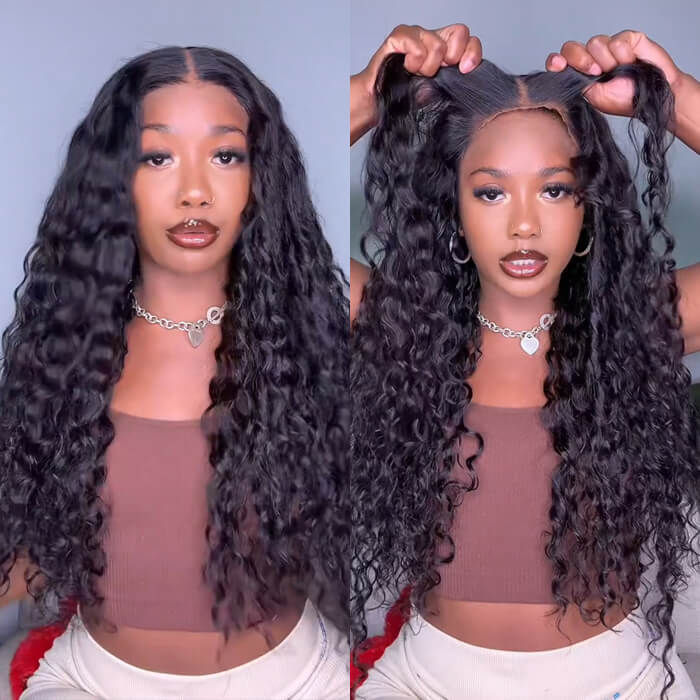 Deep wave Glueless Wig Human Hair Pre Cut 8x5 HD Lace Closure Wigs Put on Go Pre Everything Wigs No Skills Needed